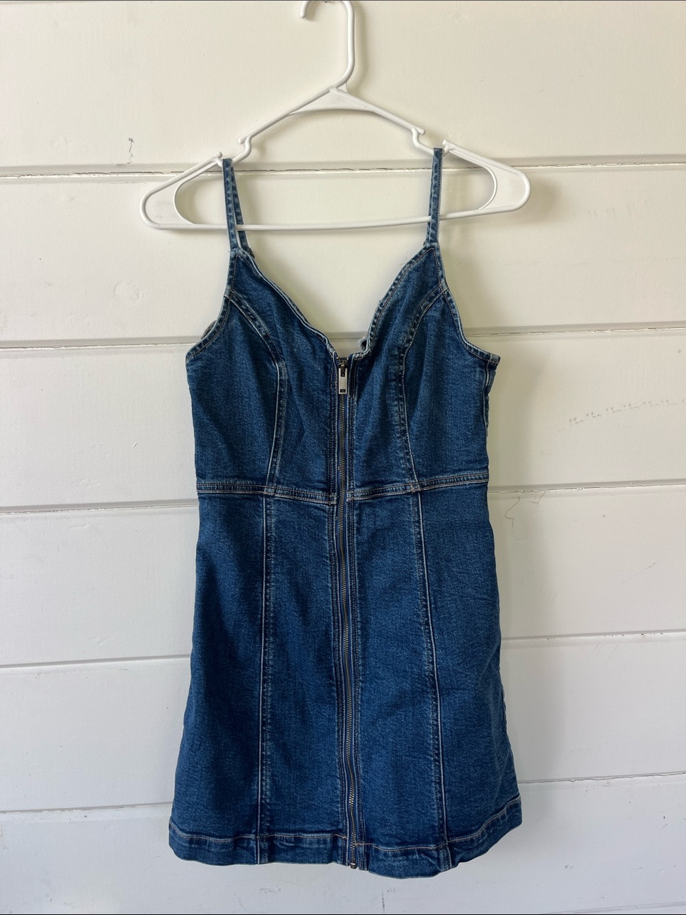 American Eagle Outfitters Dark Blue Denim Zip-Front Mini Dress